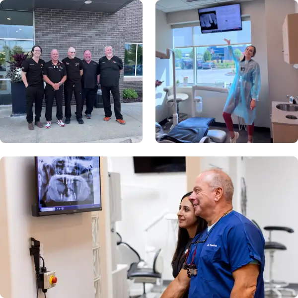 Healthcare professionals in scrubs in clinical and hospital settings.