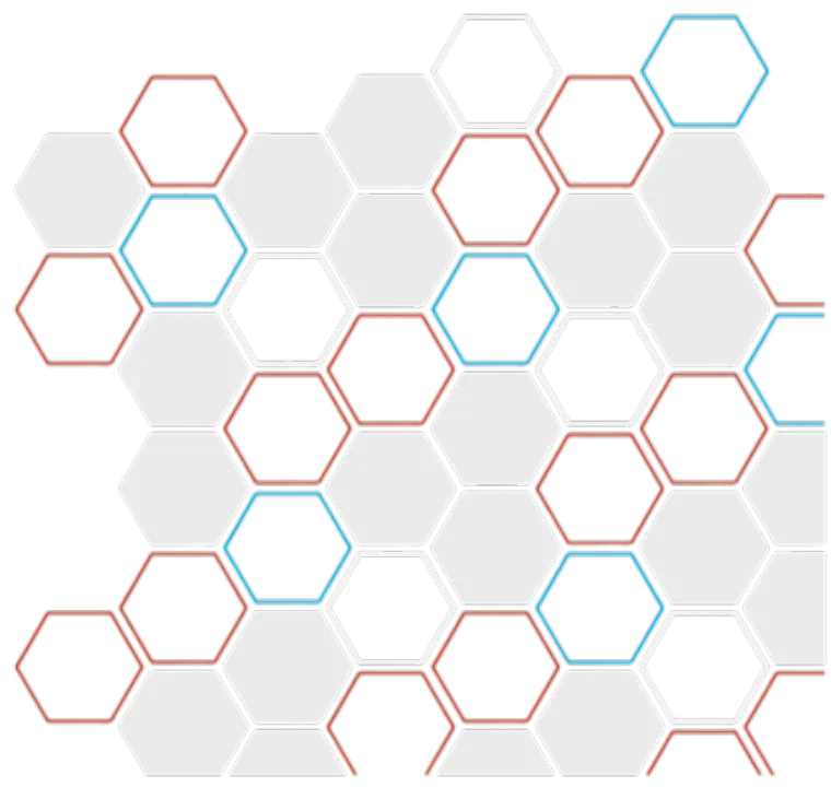 Hexagonal grid puzzle with colored outlines and black shapes inside.